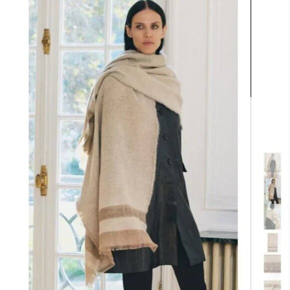 NWT ZARA STRIPED SCARF SAND - Picture 2 of 6